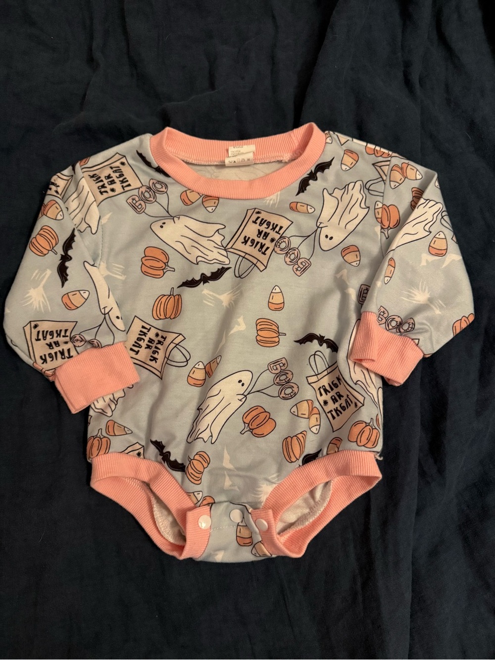 Amazon Halloween Ghost & Pumpkin Baby One-Piece Romper - Light Blue & Pink